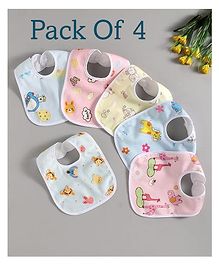 Luvlittle  Feeding Bibs With Snap Button Closure Pack of 4 - Multicolour