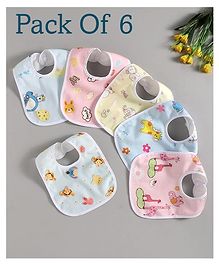 Luvlittle  Feeding Bibs With Snap Button Closure Pack of 6 - Multicolour