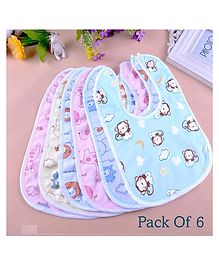 Luvlittle  Feeding Bibs With Snap Button Closure Pack of 6 - Multicolour