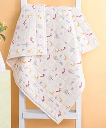 Zoe Organic Cotton Baby Muslin AC Quilt Blanket Fox Print - Multicolour