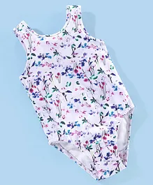 Babyhug V Cut Sleeveless Swimsuit Floral Print -Multicolour