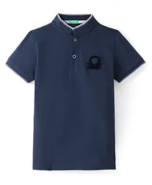 Ucb Cotton Johnny Collar with Plutch Emb Polo T-Shirt - Blue