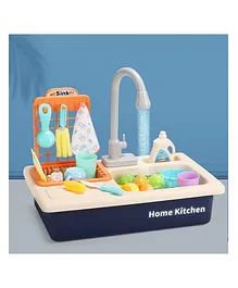 SANISHTH Kitchen Toy Sink Electronic Dishwasher Pretend Role Play Kitchen Toys Set with Working Faucet and Dishes Playset for Girls blue color