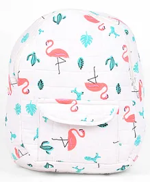 Moms Home Organic Cotton Baby Diaper Backpack Flamingo Print - White & Pink