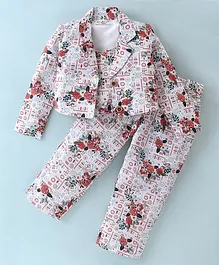 Enfance Full Sleeves Floral & Geometric Printed Coordinating Jacket Top & Pant - Blue