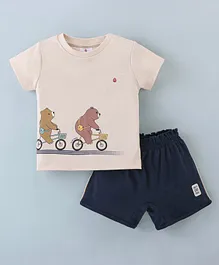 First Smile Interlock Half Sleeves T-Shirt & Shorts With Teddy Print - Pink
