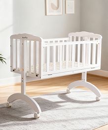 Bonfino Serenity Nest Cradle - White| Wheels with Lock| Openable Side-rail| Swing Lock| Attach to Parent Bed| Removable Mosquito Net| Easy to Assemble| Natural Pinewood| Sturdy & Durable