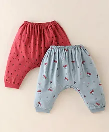 Pink Rabbit Cotton Single Jersey Knit Full Length Diaper Leggings Rocket Print Pack Of 2 - Red & Grey