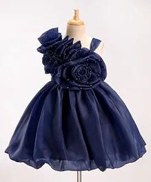 Enfance Sleeveless Flower Applique Detailed & Pearl Embellished Flared Dress - Royal Blue