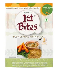 Pristine 1st BITES Baby Cereal 300g Baby Food (10-24 Months) Stage-3, 100% Organic Wheat, Spinach & Carrot Infant Food