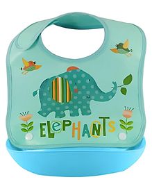 SYGA Elephant Pattern Waterproof Silicone Roll up Washable Crumb Catcher Baby Feeding Eating Bib For 6 Months to 2 Years Unisex Baby (Green)