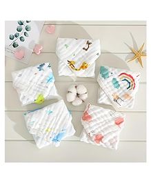 SYGA PACK OF 5 Baby Napkin Six-Layer Gauze 30 * 30 Printed Design Square Scarf Five Baby Small Square Scarf