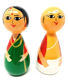 A&A Kreative Box Wooden Pandit Ji Family Peg Dolls Set - Multicolour