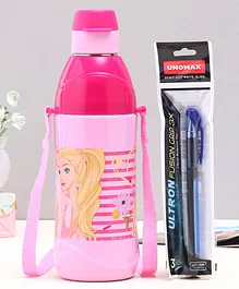 Cello Puro Steel -X Kids Zee Water Bottle with Pen Barbie Print Pink - 400 ml