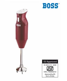 BOSS B132 Portable Hand Blender 225W - Watt | Variable Speed Control | 3 Years Warranty | Easy to Clean and Store | ISI-Marked, Maroon