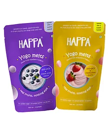 Happa Melts fruit and yogurt snacks( strawberry and blueberry yogo melts), 2 flavour variety Pack, Melts in mouth, easy to carry, great taste (Pack of 2)