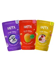 Happa Melts fruit and yogurt snacks variety pack of 3, snacks for little ones, easy to carry, 3 flavour Variety Pack of 3 60 g