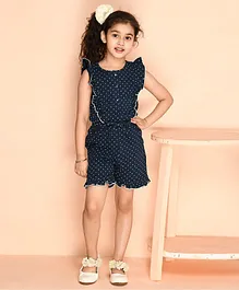 Kids Cave Cap Sleeves Seamless Stars Printed & Frill Detailed Jumpsuit - Blue