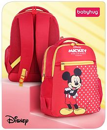 Babyhug Disney Mickey Mouse School Backpack Red - 16 Inches