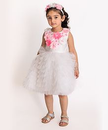 A Little Fable Sleeveless Flower Applique Detailed Provence Cascade Dress - White