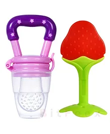 BitFeex Strawberry Silicone Food Fruit Nibbler with Extra Mesh Soft Pacifier Feeder Teether for Infant Baby Elegant BPA Free-Pack of 2pcs