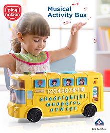 Play Nation Premium Musical Activity Yellow School Bus for Kids|Vehicle Toy with Alphabets, Numbers|Light & Music| Interactive Early Learning Toy for 1 Year+| Best Birthday Gift| BIS Certified