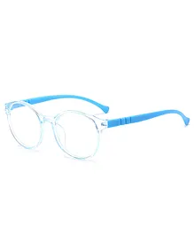 SYGA Children's Anti-Blue Light Glasses Lightweight Round Flat Glasses Frames For 4-12 Years old Kids (Transparent blue frame blue legs)