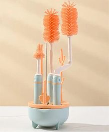 THE LITTLE LOOKERS Silicone Bottle Brush Set with Stand, 360° Rotating Silicone Bottle Cleaning Brush Cleaner Set, Long Handle 4 in 1 Multipurpose Silicone Baby Bottle Straw Cleaner Brush (Orange)