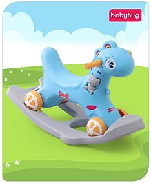 Babyhug Premium Bronco 2 in 1 Rocking Dino cum Ride on- Blue| Baby Rocking Horse Ride on Toy for Kids| Push Ride on Toy for Kids 9 Months+| Develop Fine Motor Skills| BIS Certified