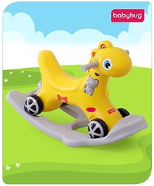 Babyhug Premium Bronco 2 in 1 Rocking Dino cum Ride on- Yellow| Baby Rocking Dino Ride on Toy for Kids| Push Ride on Toy for Kids 9 Months+| Develop Fine Motor Skills| BIS Certified