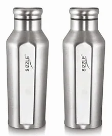 Sizzle Leak Proof Stainless Steel Water Bottle, 600 ml, Silver, Set of 2