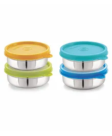 Steel Lock Flex Stainless Steel Slim Container With Silicone Airtight Lid, Set of 4, 350ml, Multicolor