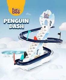 Funbee 3 Pcs Large Baby Penguin Glider Slider Toys Funny Automatic Stair Climbing Escalator Toys with Light & Music Gliding Penguin Cartoon Race Track Toys - Multicolour