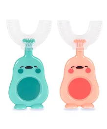 Chinmay Kids U-Shaped Toothbrush Food Grade Material And Attractive Cartoon Ultra Soft Toothbrush (Blue - Pink)