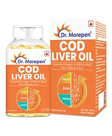 DR. MOREPEN COD Liver Oil Capsules with Natural Omega 3, Vitamin A & D for Healthy Heart, Brain, Eyes & Joints - 100 Softgels