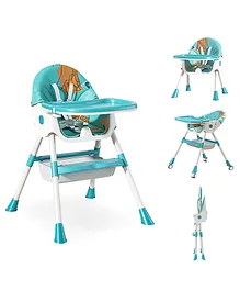 High Chair with Wheels and Printed Cushion - Blue