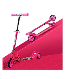Kidsmate Roadeo Metal Kick Scooter with 4 Adjustable Height Scooter Foldable & Attractive PVC Wheels with Rare Brakes for Kids - Pink