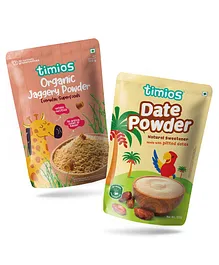 timios 100% Organic Jaggery Powder & Date Powder - 100 g Each
