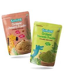 timios 100% Organic Jaggery Powder & 100% Organic Moringa Powder - 100 g Each