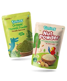 timios 100% Organic Nut Powder Sweetened with Jaggery & 100% Organic Moringa Powder - 100 g Each