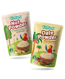 timios 100% Organic Nut Powder Sweetened with Jaggery & 100% Organic Date Powder - 100 g Each