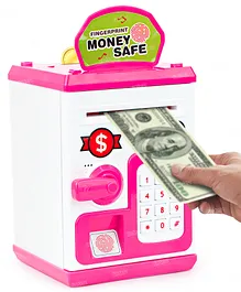 Fiddlerz ATM Piggy Bank Money Saving Bank for Real Money Cash Coin School Bag Style Musical Money Safe for Kids Roll Of Paper Money Bank with Finger Print Sensor (Pack of 1)Pink