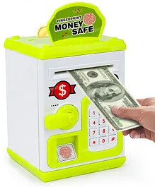 Fiddlerz ATM Piggy Bank Money Saving Bank for Real Money Cash Coin School Bag Style Musical Money Safe for Kids Roll Of Paper Money Bank with Finger Print Sensor (Pack of 1)Green