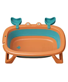 Polka Tots Splish Splash Foldable Bathtub With Temperature Sensitive Plug For Baby Kid - Orange
