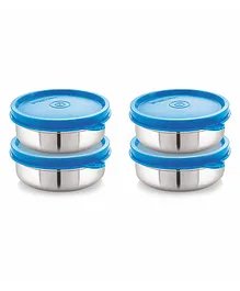 Steel Lock Flex Stainless Steel Slim Container With Silicone Airtight Lid Set of 4 350 ml Blue