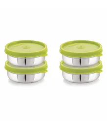 Steel Lock Flex Stainless Steel Slim Container With Silicone Airtight Lid Set of 4 350 ml Green