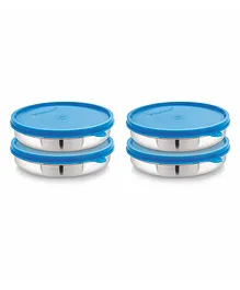 Steel Lock Flex Stainless Steel Slim Container With Silicone Airtight Lid Set of 4 550 ml Blue