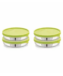 Steel Lock Flex Stainless Steel Slim Container With Silicone Airtight Lid Set of 4 550 ml Green