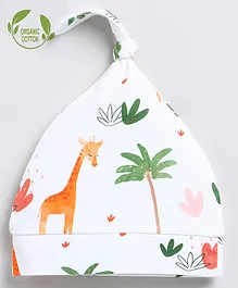 Cot & Candy Organic Cotton Giraffe Printed Cap - White