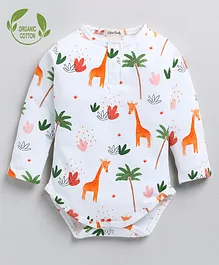 Cot & Candy Organic Cotton Full Sleeves Giraffe Printed Onesie - White